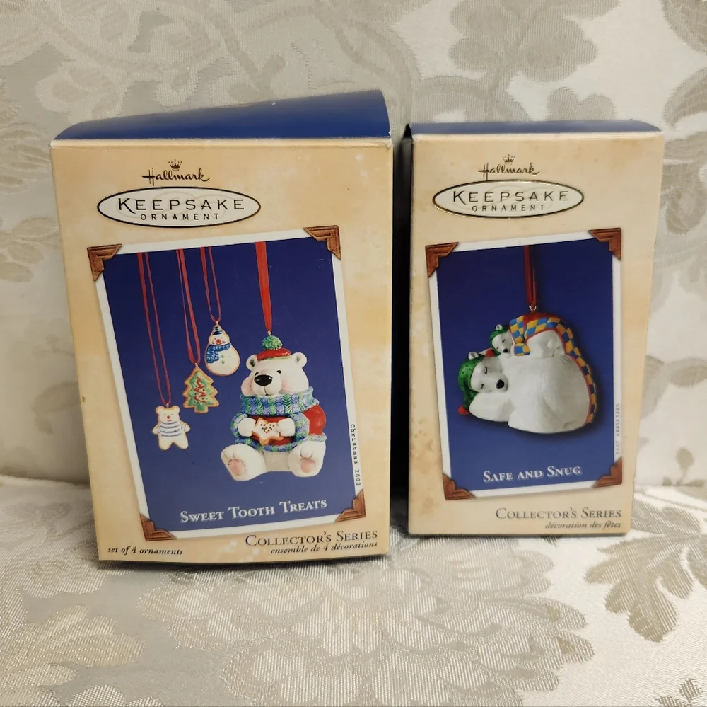 Hallmark 2002 Safe and Snug & Sweet Tooth Treats Polar Bears Christmas Ornaments